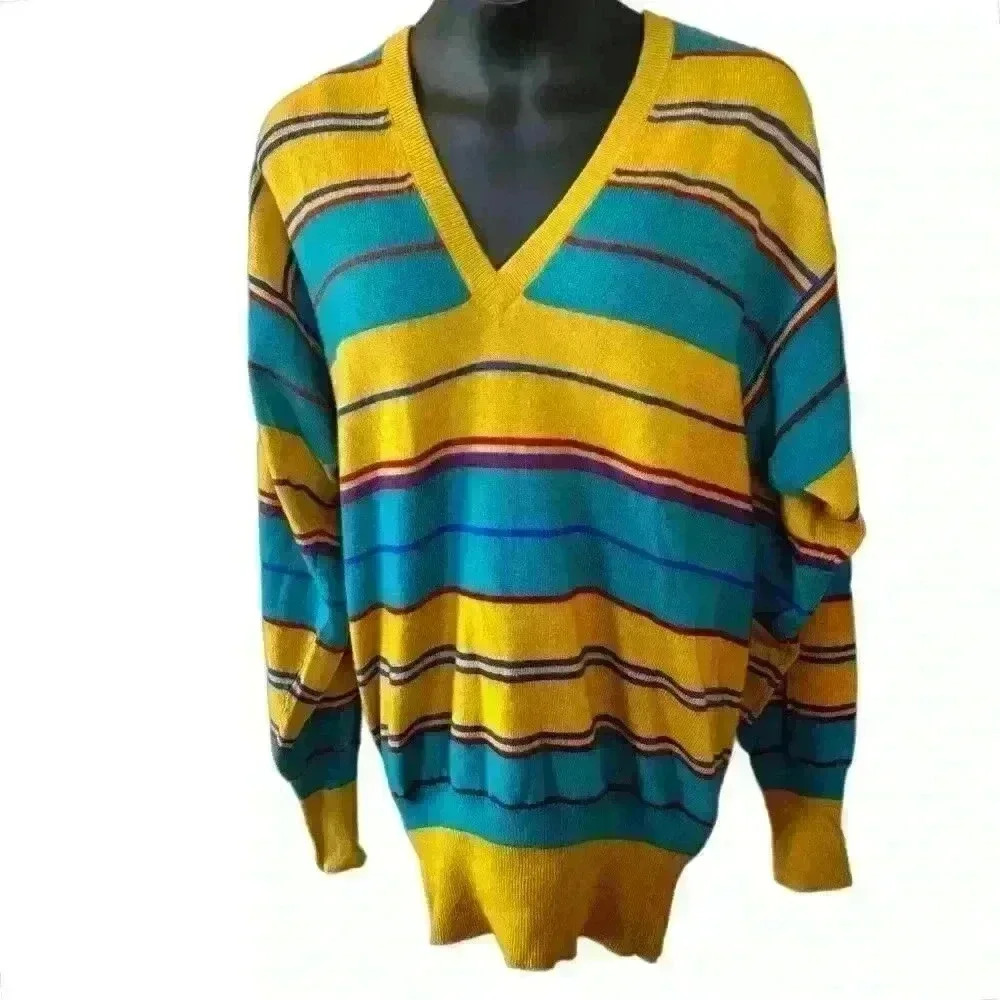 Vintage Bill Haire Ltd. Cashmere Striped‎ V Neck Sweater Tunic  Women's Size S